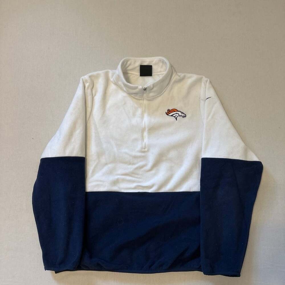 Nike Denver Broncos NFL Dri-FIT Half-Zip Fleece Pullover Jacket White Navy Large